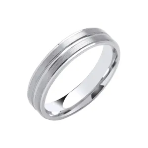 5mm Flat Court with Track Edges Wedding Ring in 18ct White Gold
