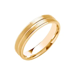 5mm Flat Court with Track Edges Wedding Ring in 18ct Yellow Gold