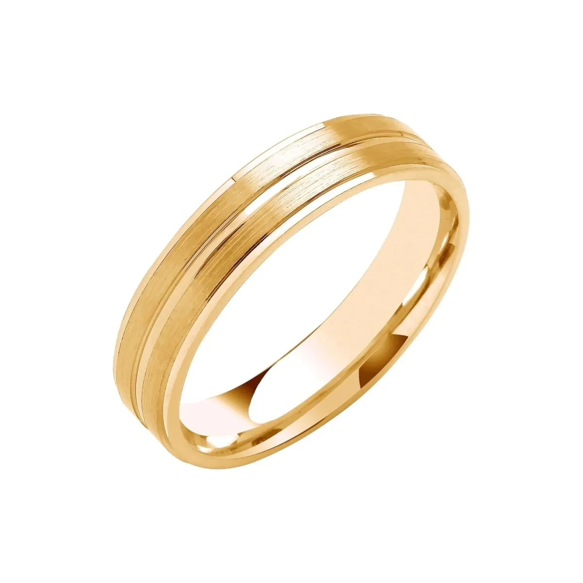 5mm Flat Court with Track Edges Wedding Ring in 18ct Yellow Gold