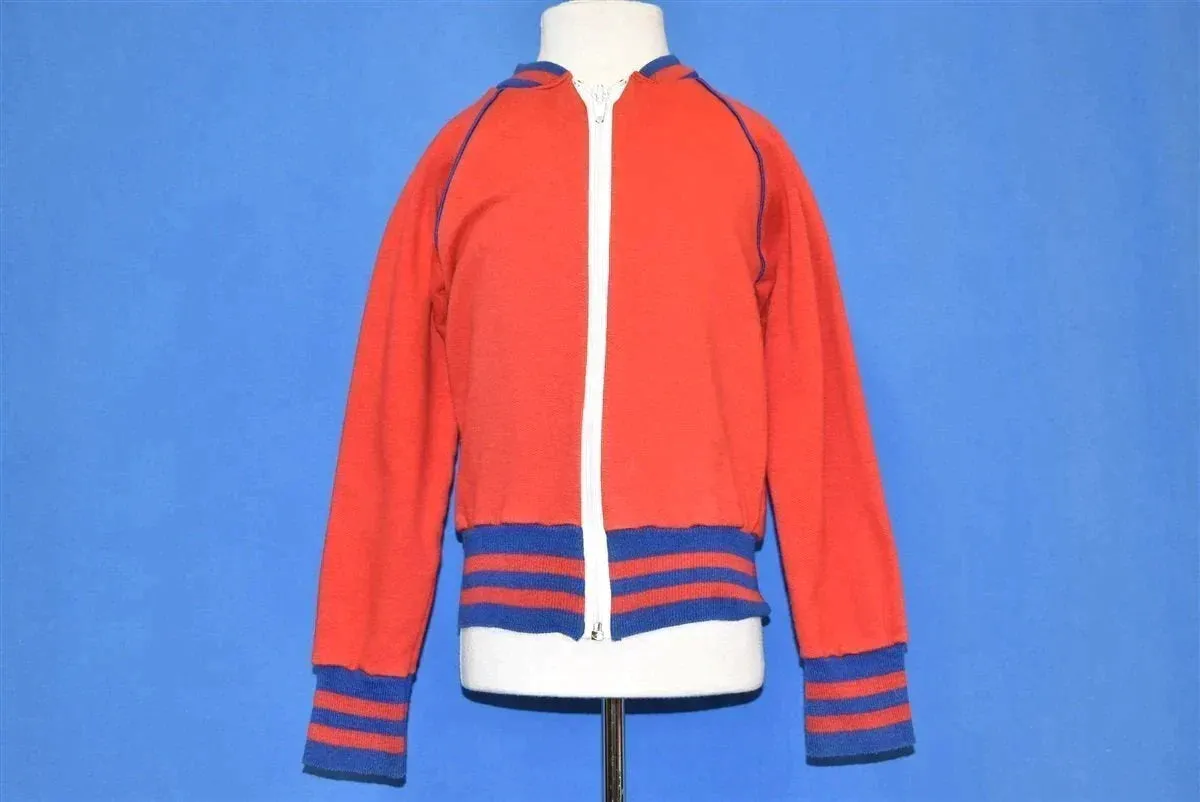 80s Red Blue Striped Zip Front Track Jacket Youth Small