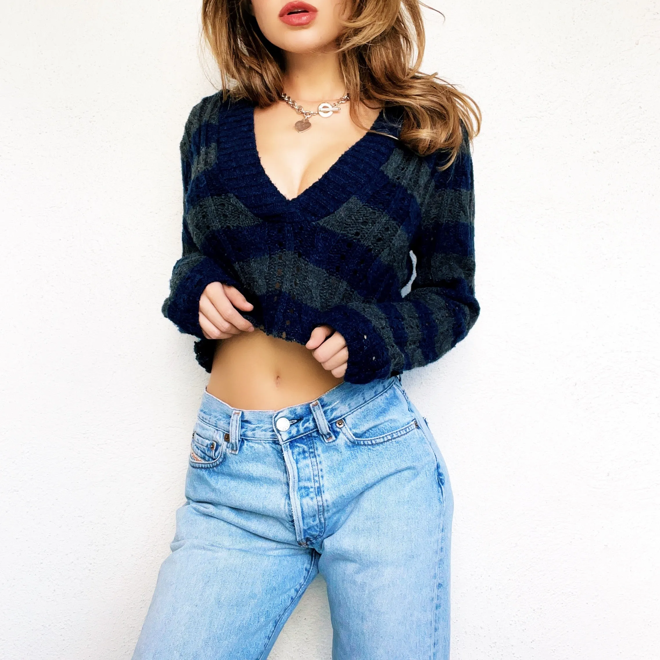 90s Cropped Knit Hoodie