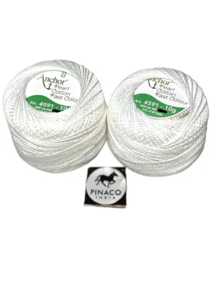 Anchor Knitting Pearl Cotton Fast Colour Cotton Thread Yarn Balls - Mercer Pearl Cotton 10gm Ball Yarn Pack of 1 Cotton Ball (White)