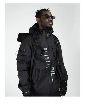 AVENTON X KILLWINNER CARPE DIEM MULTI FUNCTIONAL THICK HOODED SPORT JACKET IN BLACK