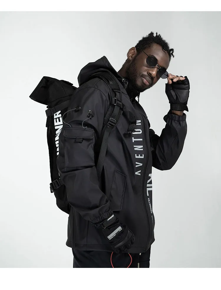 AVENTON X KILLWINNER CARPE DIEM MULTI FUNCTIONAL THICK HOODED SPORT JACKET IN BLACK