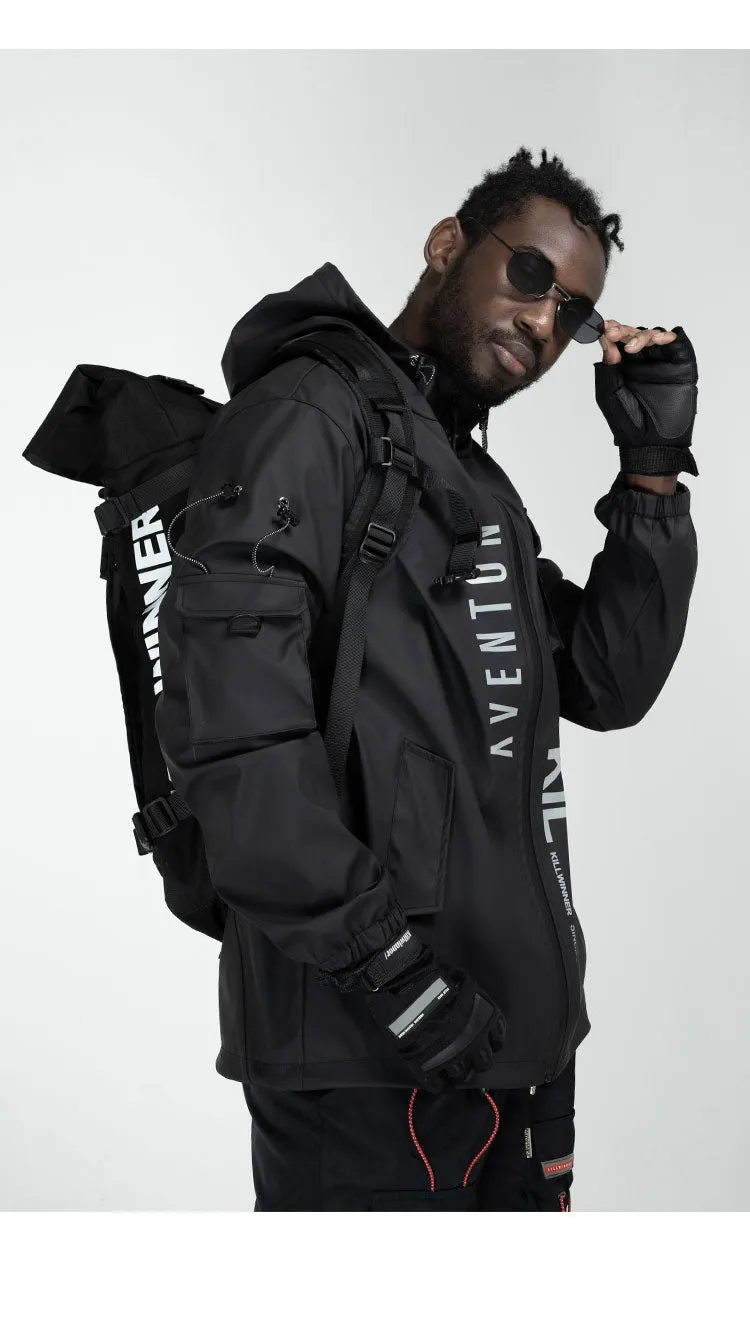 AVENTON X KILLWINNER CARPE DIEM MULTI FUNCTIONAL THICK HOODED SPORT JACKET IN BLACK