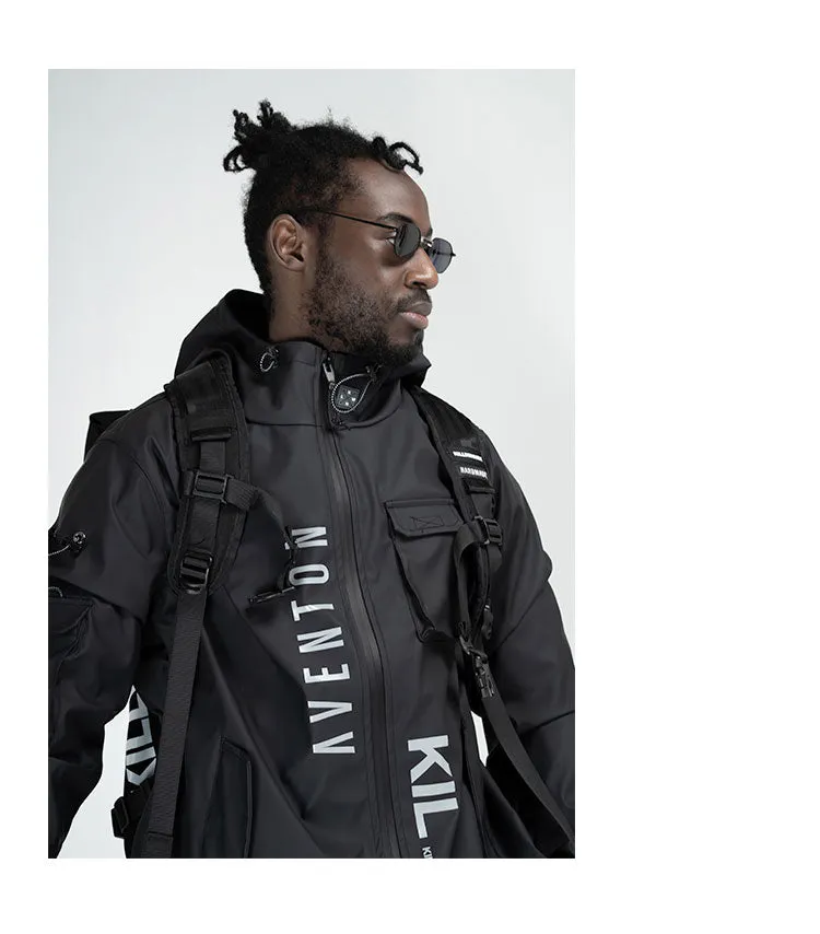 AVENTON X KILLWINNER CARPE DIEM MULTI FUNCTIONAL THICK HOODED SPORT JACKET IN BLACK