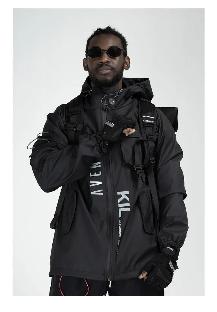 AVENTON X KILLWINNER CARPE DIEM MULTI FUNCTIONAL THICK HOODED SPORT JACKET IN BLACK