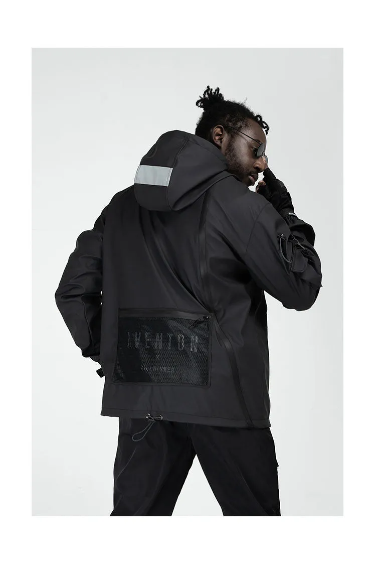 AVENTON X KILLWINNER CARPE DIEM MULTI FUNCTIONAL THICK HOODED SPORT JACKET IN BLACK