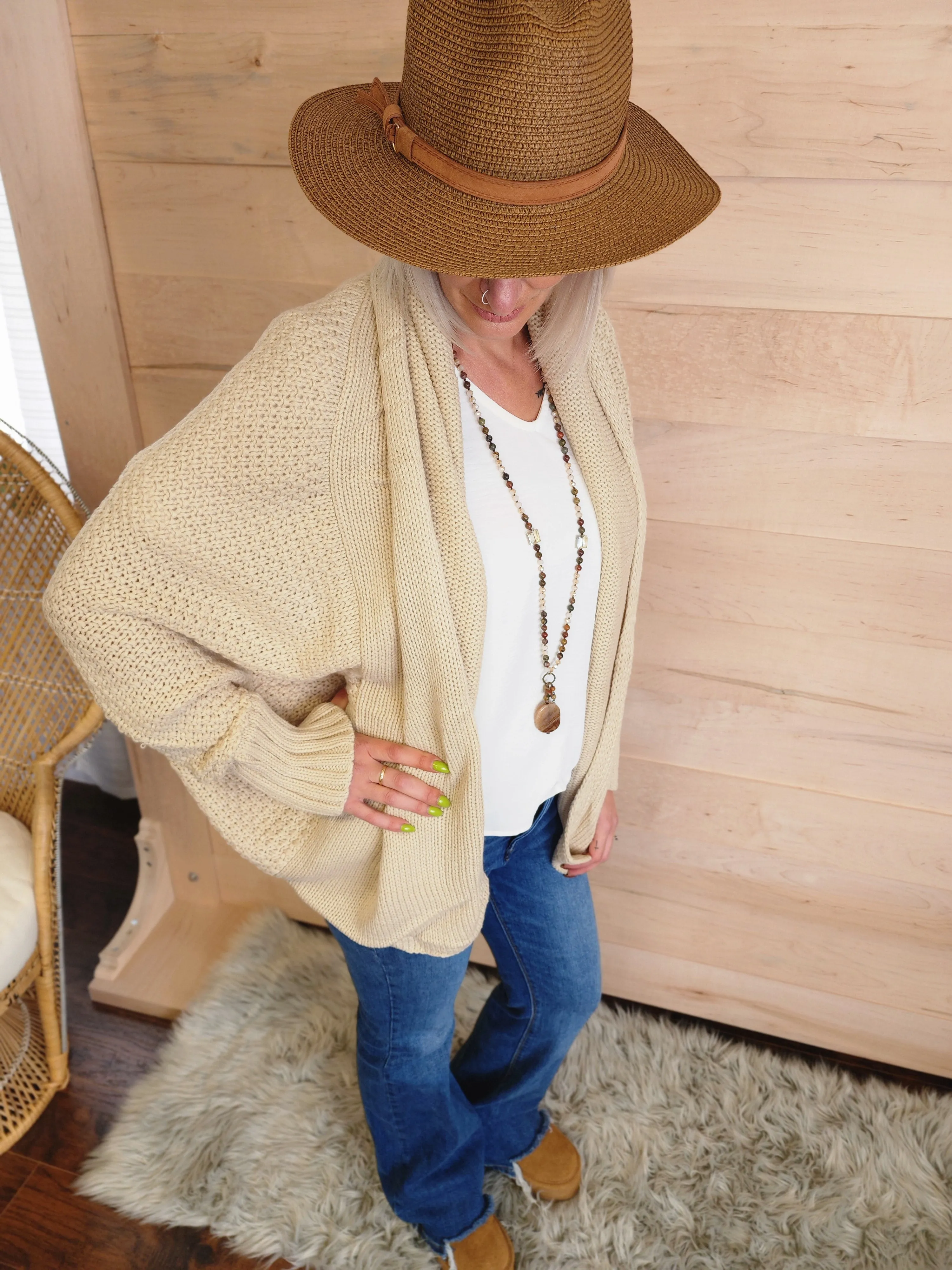 Bat Sleeve Knit Cardigan Beige *