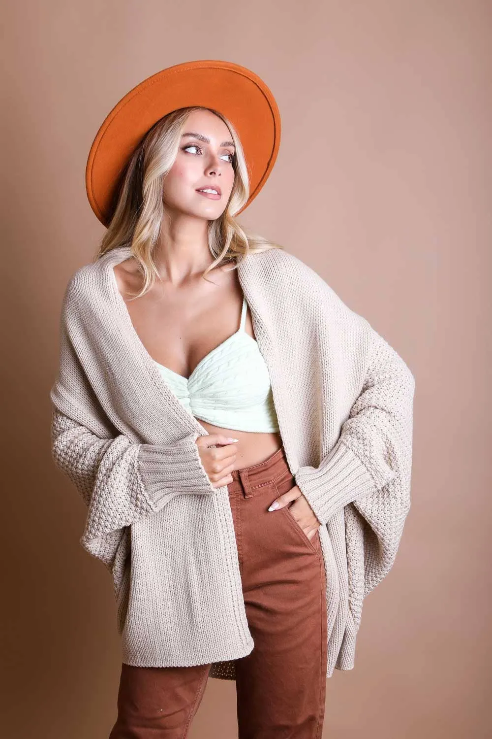 Bat Sleeve Knit Cardigan Beige *