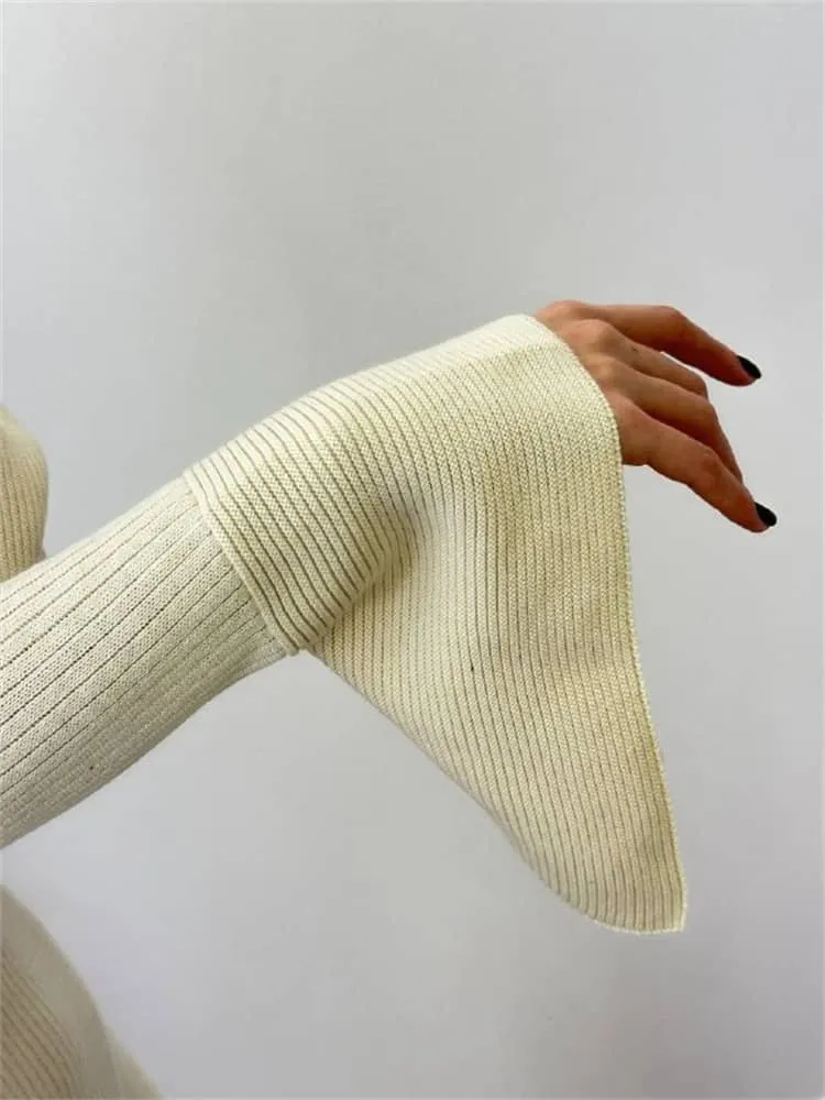 Bell Sleeve Crew Neck Sweater Dress