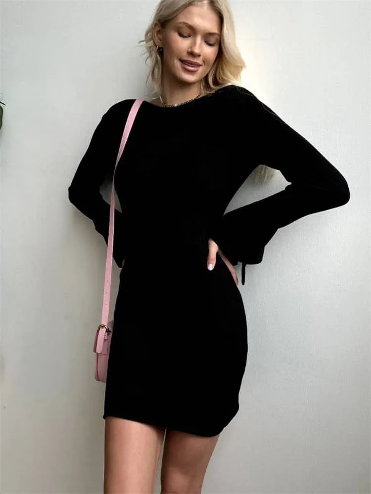 Bell Sleeve Crew Neck Sweater Dress