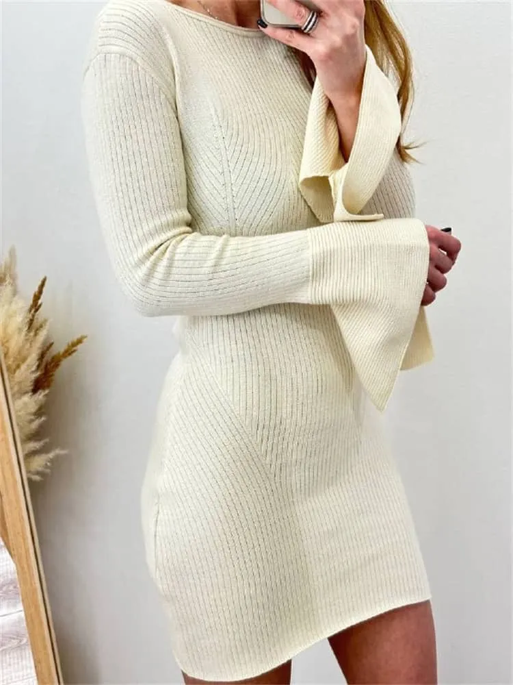 Bell Sleeve Crew Neck Sweater Dress