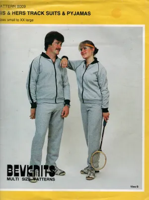 Bevknits 8009 Mens & Womens UNISEX Tracksuit & Pajamas 1980s Vintage Sewing Pattern Size S - XXL UNCUT Factory Folded