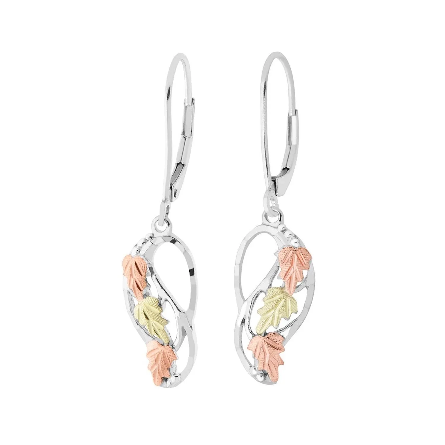 Black Hills Gold Sterling Silver Leaf Lever Back Earrings