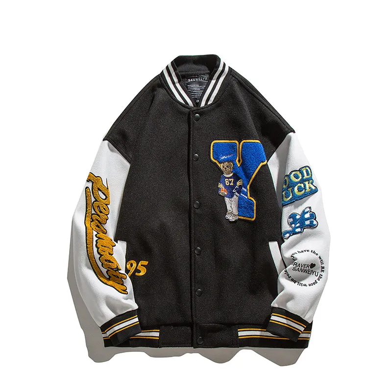 BRAVER SANWEIYU POLAR BEAR CARTOON PRINT UNISEX BOMBER JACKET