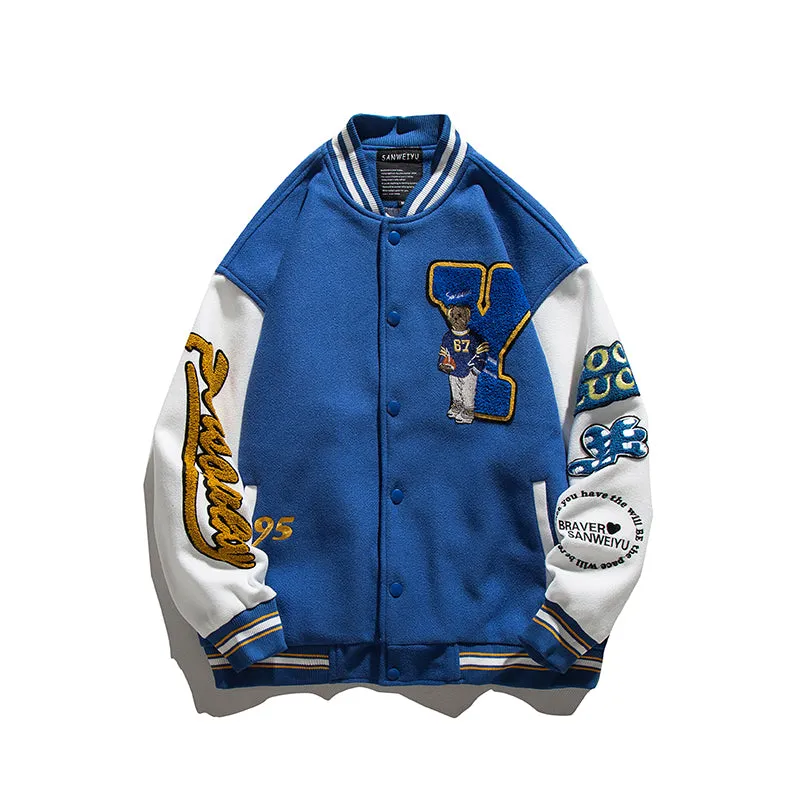 BRAVER SANWEIYU POLAR BEAR CARTOON PRINT UNISEX BOMBER JACKET