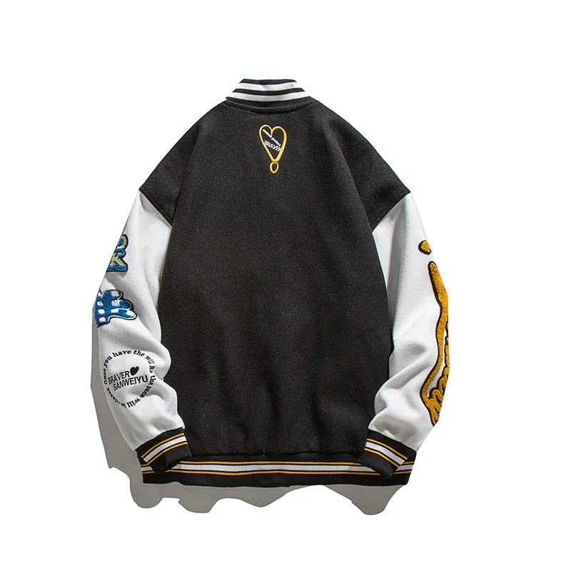 BRAVER SANWEIYU POLAR BEAR CARTOON PRINT UNISEX BOMBER JACKET