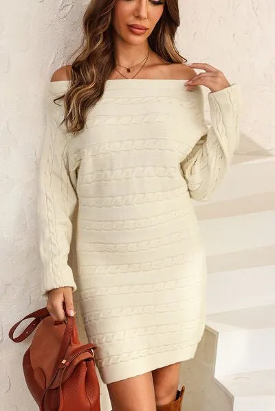 Chic Cable-Knit Boat Neck Sweater Dress