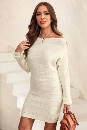 Chic Cable-Knit Boat Neck Sweater Dress