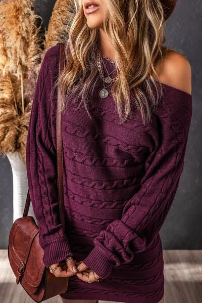 Chic Cable-Knit Boat Neck Sweater Dress