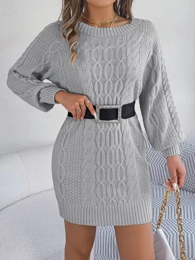 Chic Cable-Knit Sweater Dress with Round Neck