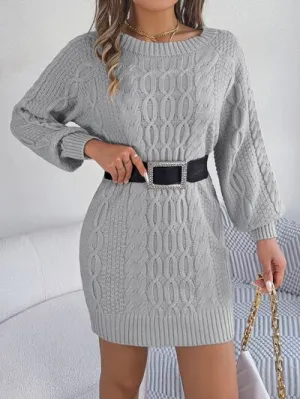 Chic Cable-Knit Sweater Dress with Round Neck