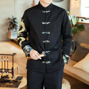 Chinese Style Dragon Embroidered Sleeves Men Jacket