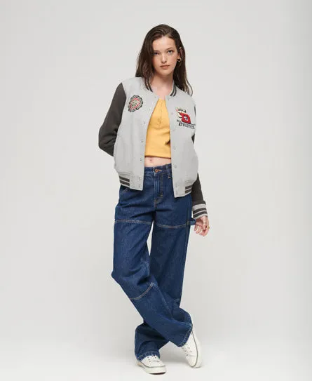 College Scripted Jersey Bomber Jacket - Vintage Black/Grey Marl