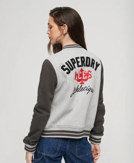 College Scripted Jersey Bomber Jacket - Vintage Black/Grey Marl