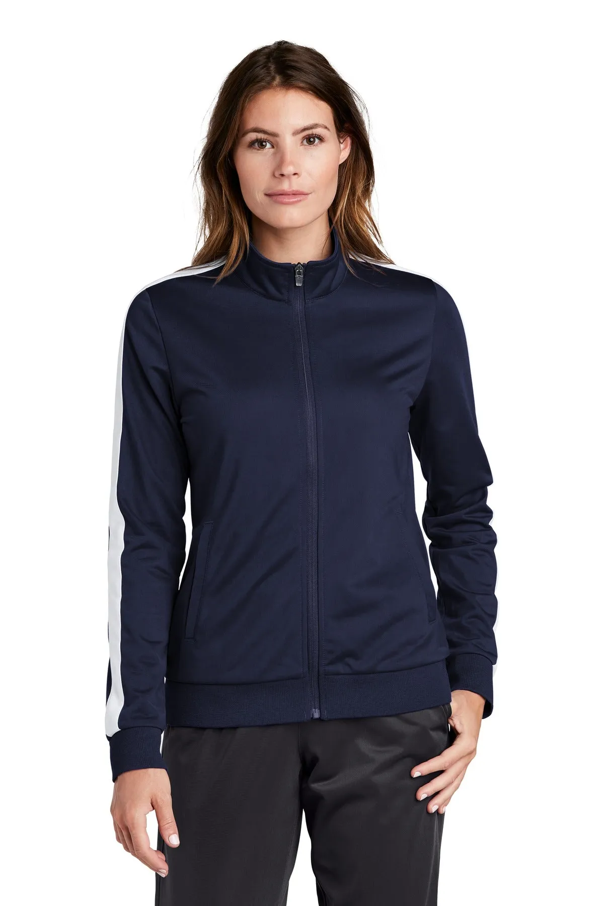 Custom Embroidered - Sport-Tek ® Ladies Tricot Sleeve Stripe Track Jacket. LST94