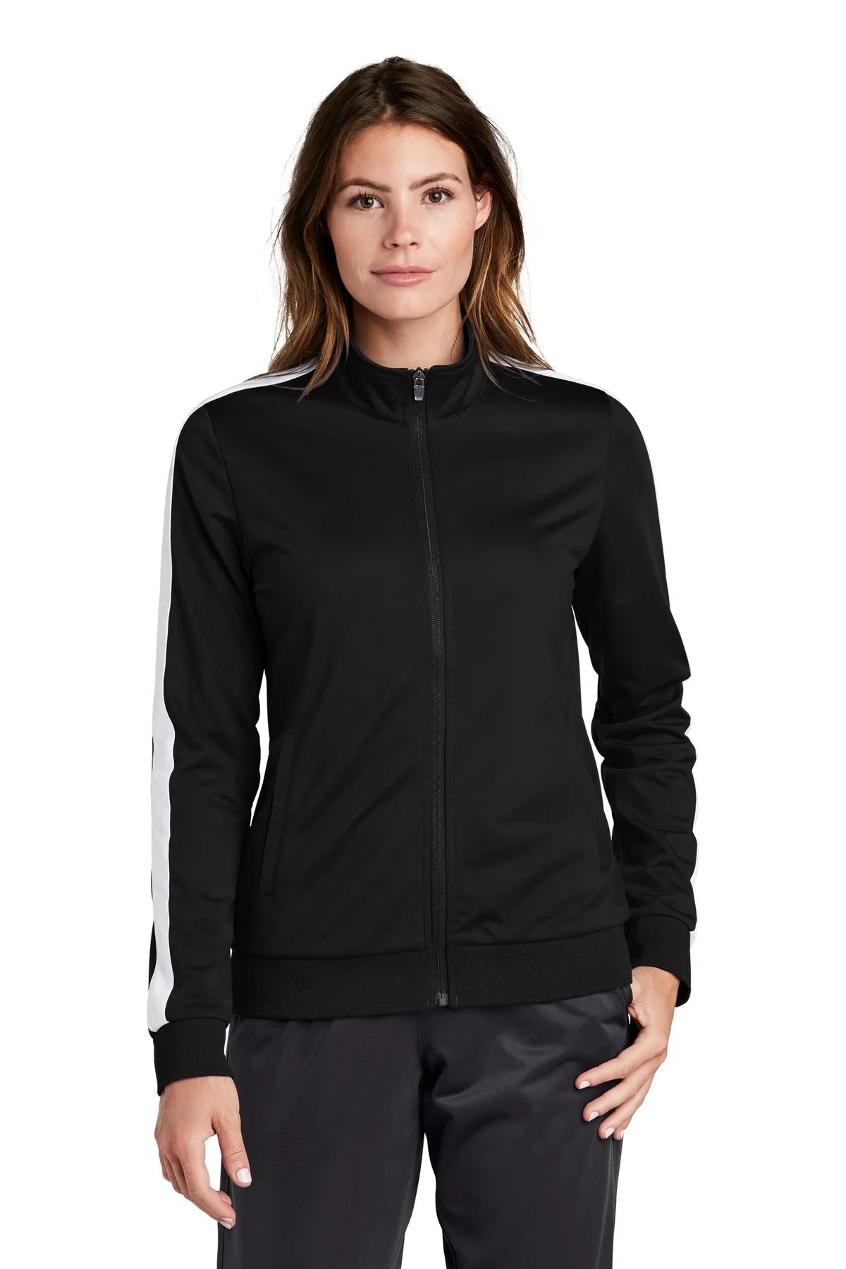 Custom Embroidered - Sport-Tek ® Ladies Tricot Sleeve Stripe Track Jacket. LST94