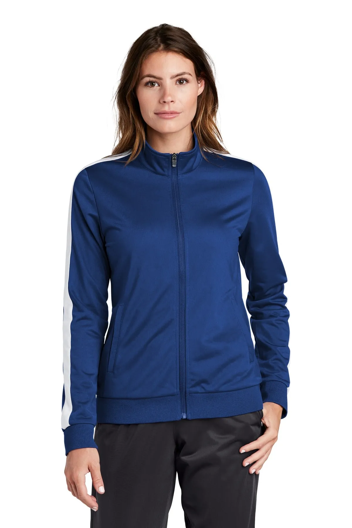 Custom Embroidered - Sport-Tek ® Ladies Tricot Sleeve Stripe Track Jacket. LST94