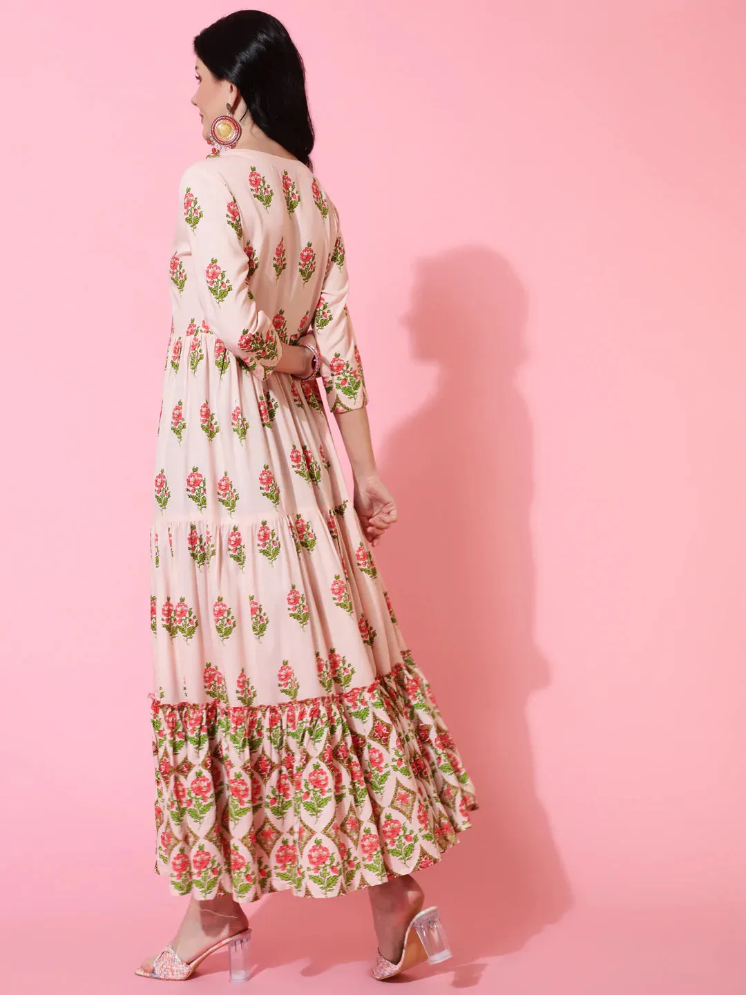 DRESS - PINK, RAYON PRINTED