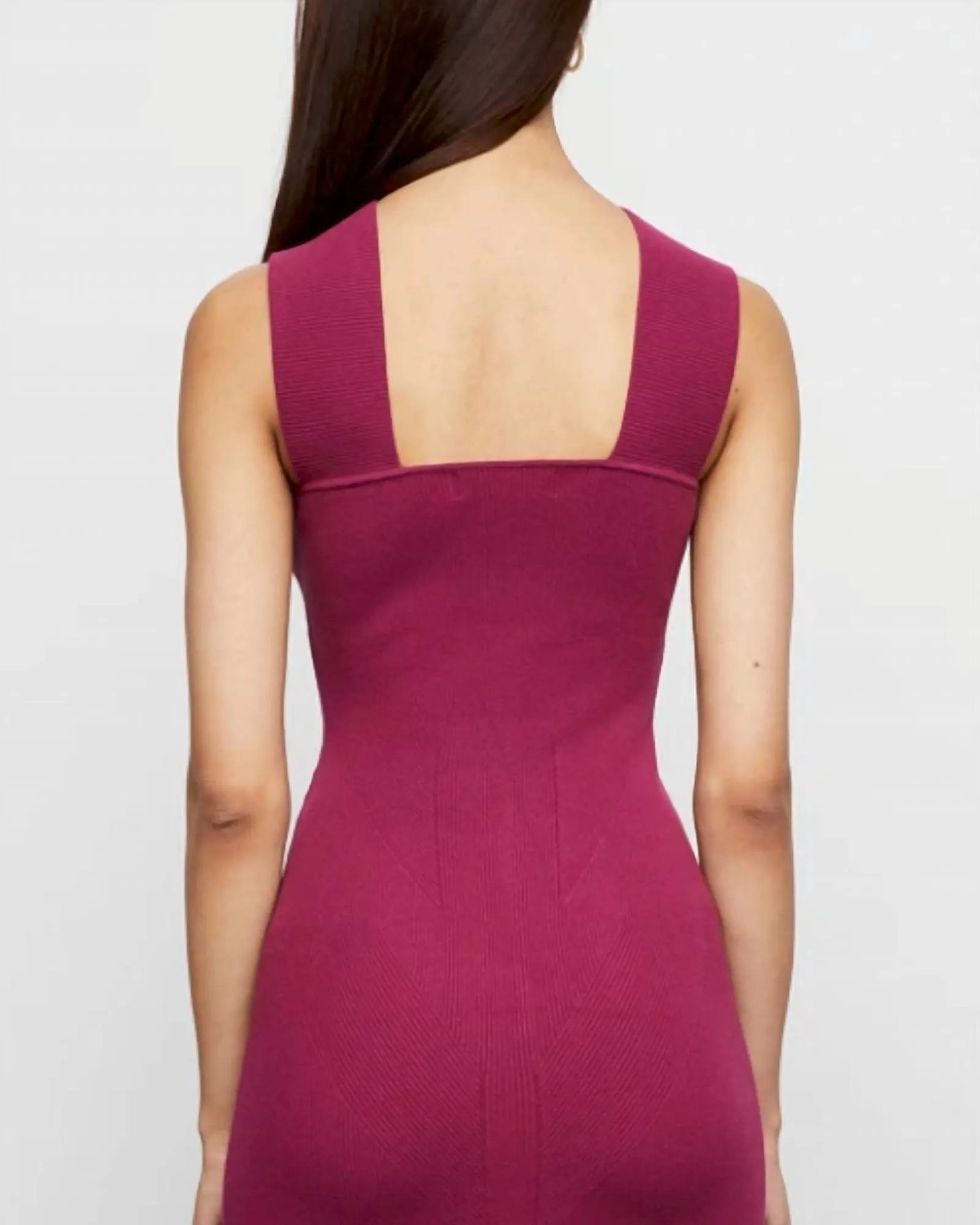 Edith Sculpted Cold Shoulder Ribbed Knit Dress in Ruby | Ruby