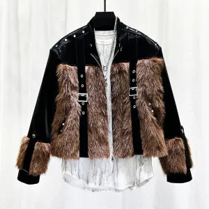Faux Mink Plush Splicing Fashion Jacket