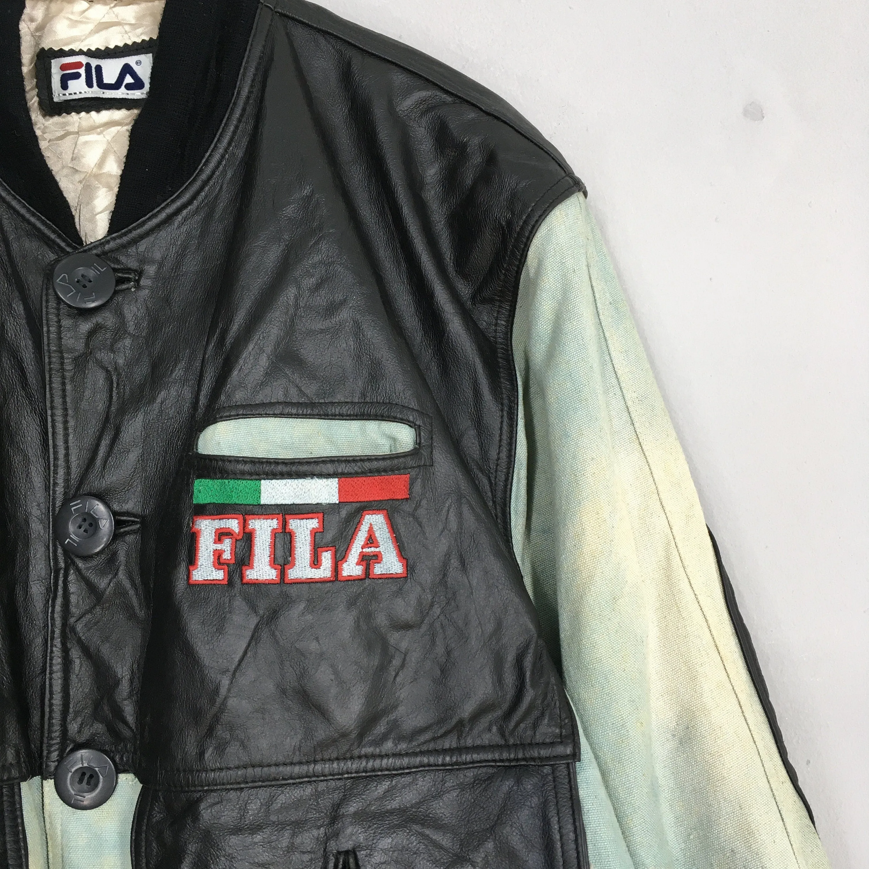 Fila Sports Leather Jacket Bomber XLarge