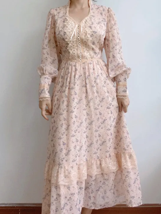Floral Vampire Neck Midi Dress
