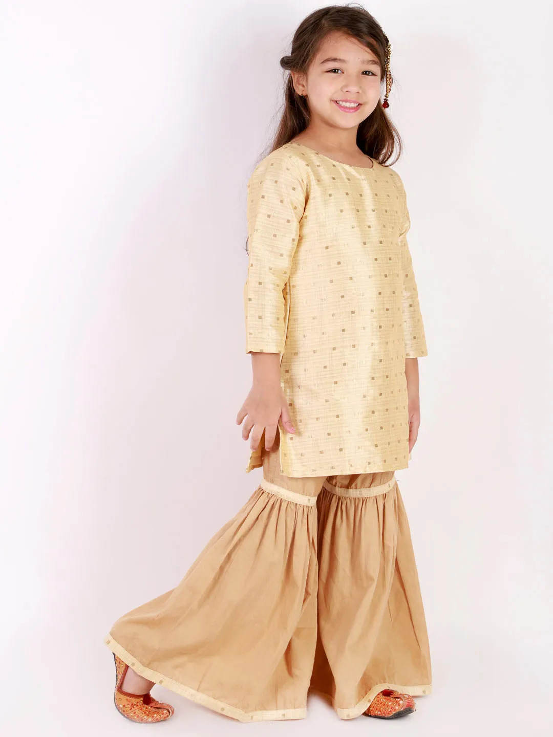 Jashvi Banarasi Gold And Rose Gold Woven Siblings Set