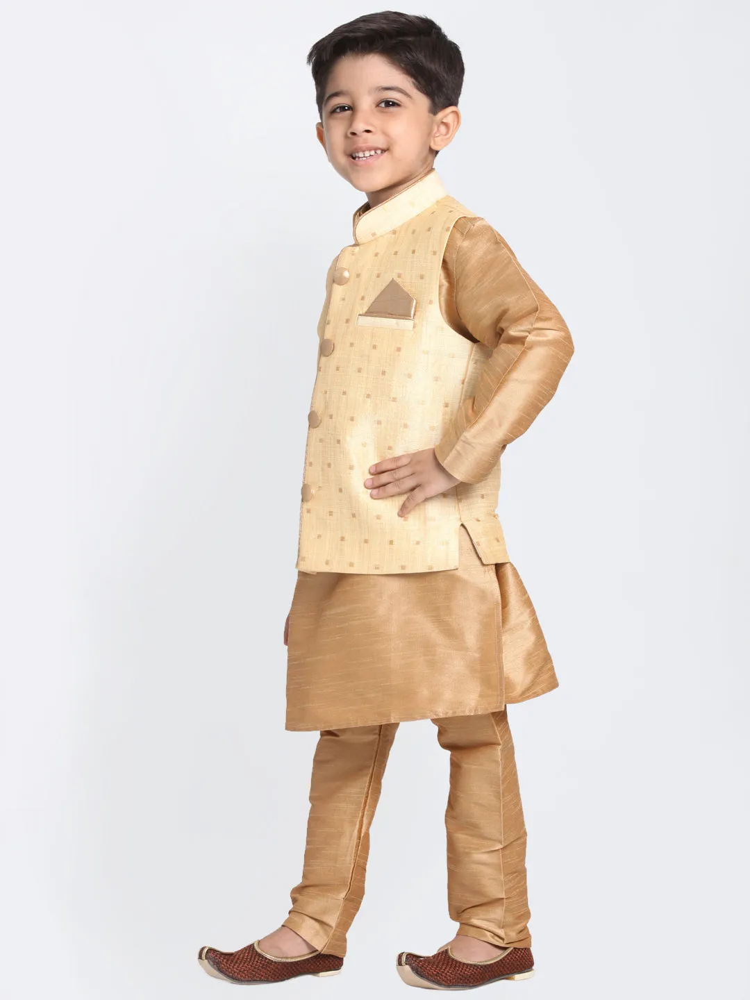 Jashvi Banarasi Gold And Rose Gold Woven Siblings Set