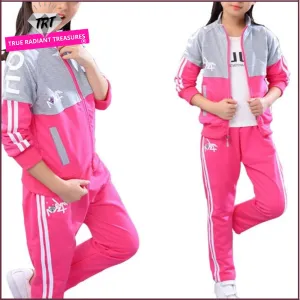 Kids Zipper Jacket Striped Pants