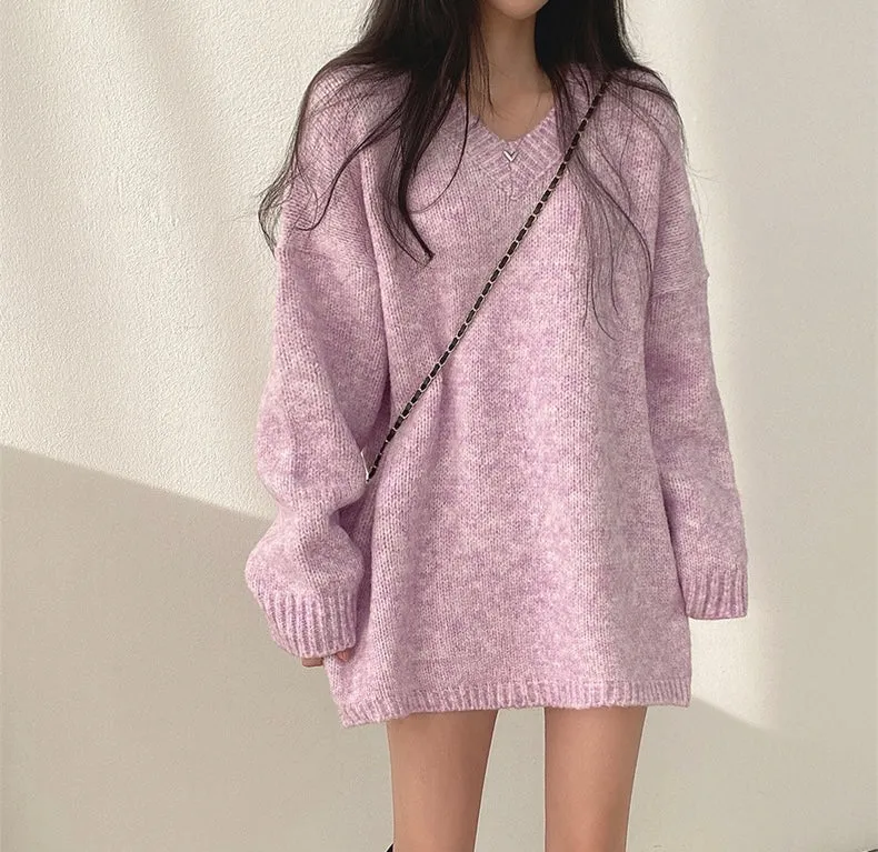 Korean Style Oversized V-Neck Sweater