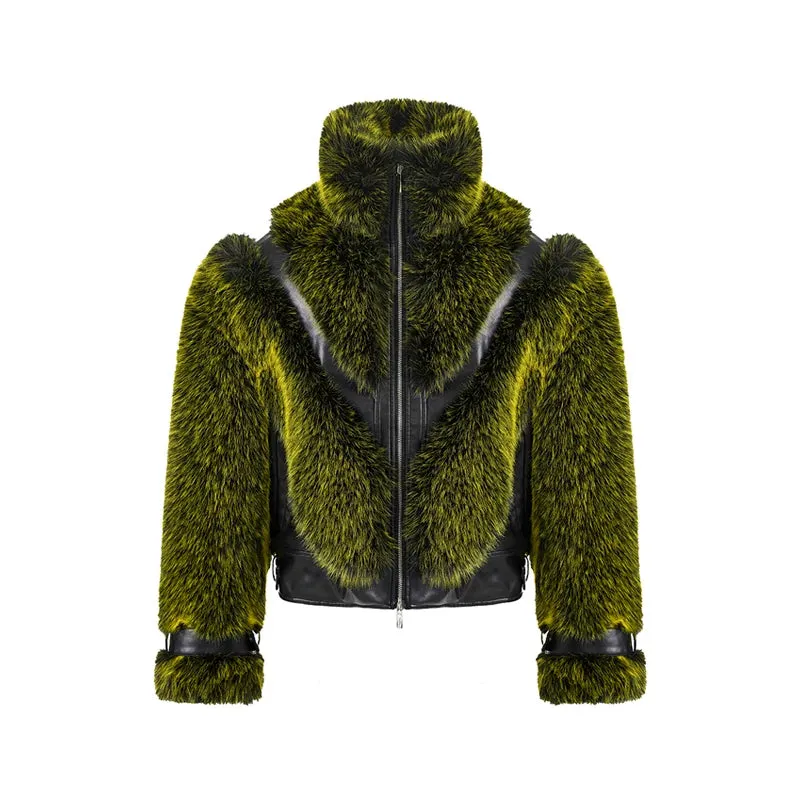 Leather Patchwork Imitation Fur Jacket