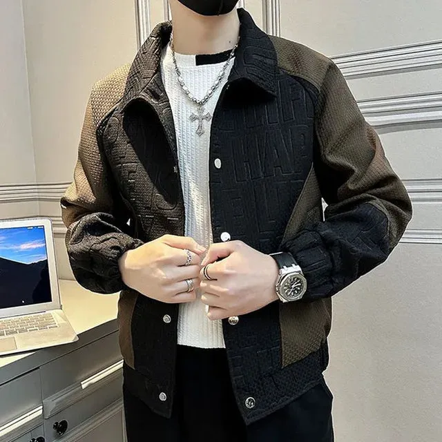 Letter Pattern Color Block Jacket