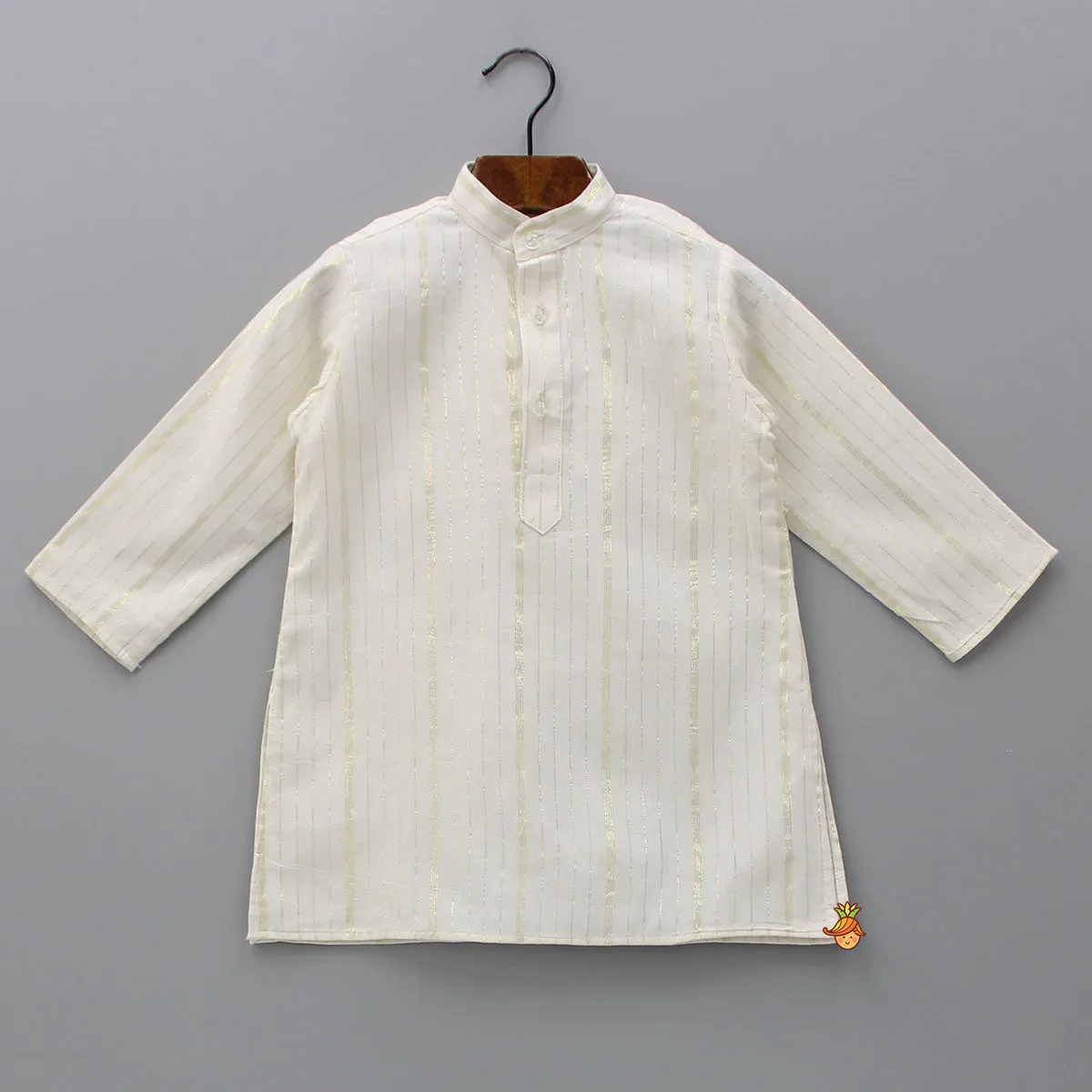 Lurex Striped Kurta With Embroidered Jacket And Churidar