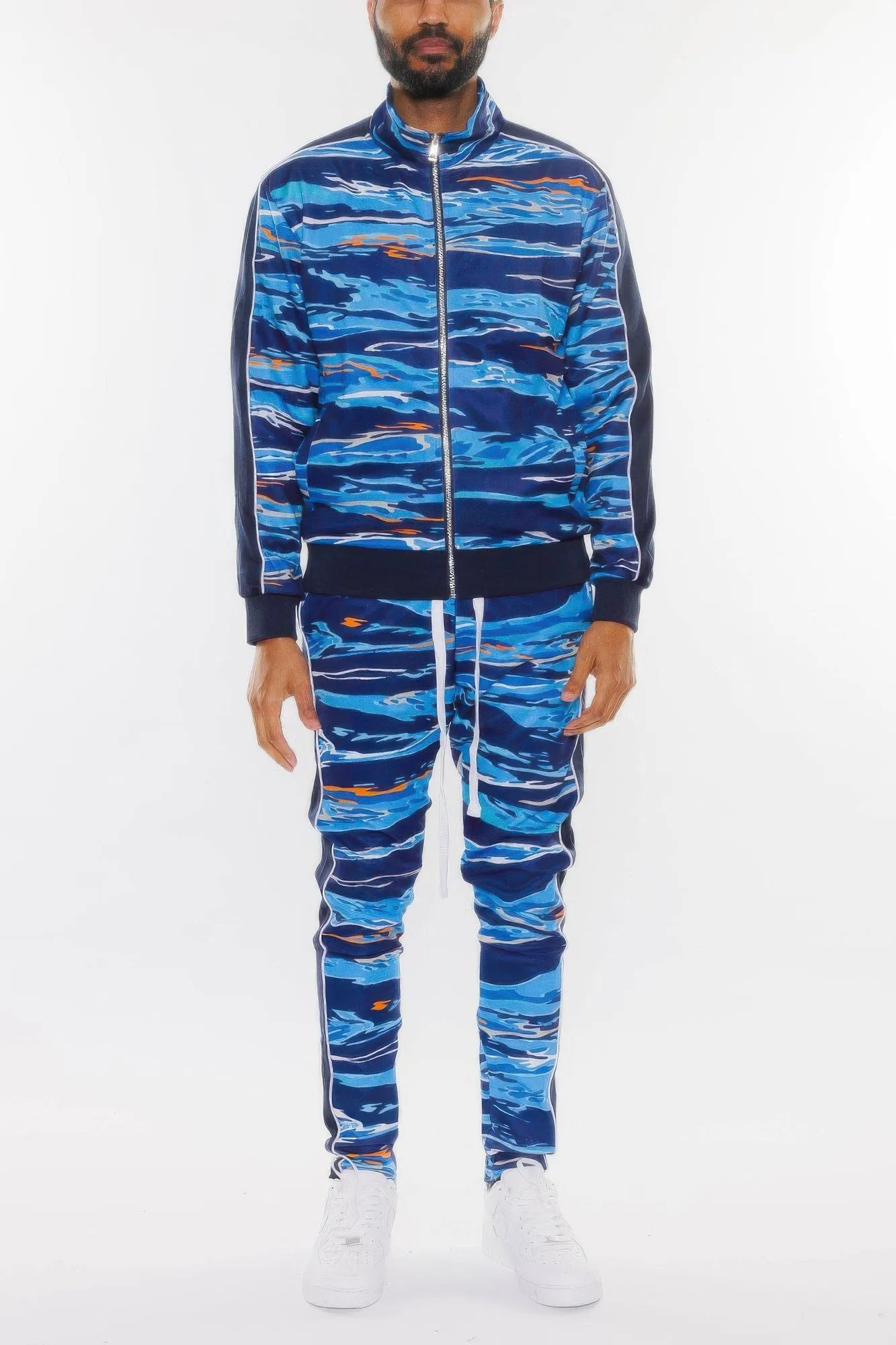 Mens Print Full Zip Track Suit Set
