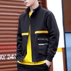 Mens Stand Collar Jacket Stripes