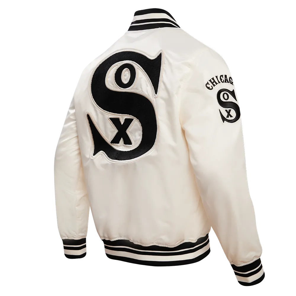 MLB CHICAGO WHITE SOX RETRO CLASSIC MEN'S RIB SATIN JACKET (EGGSHELL/BLACK)