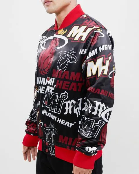 NBA MIAMI HEAT AOP MEN'S SATIN JACKET (BLACK)