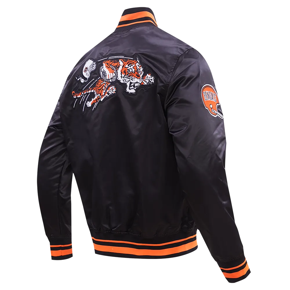 NFL CINCINNATI BENGALS RETRO CLASSIC MEN'S RIB SATIN JACKET (BLACK/ORANGE)